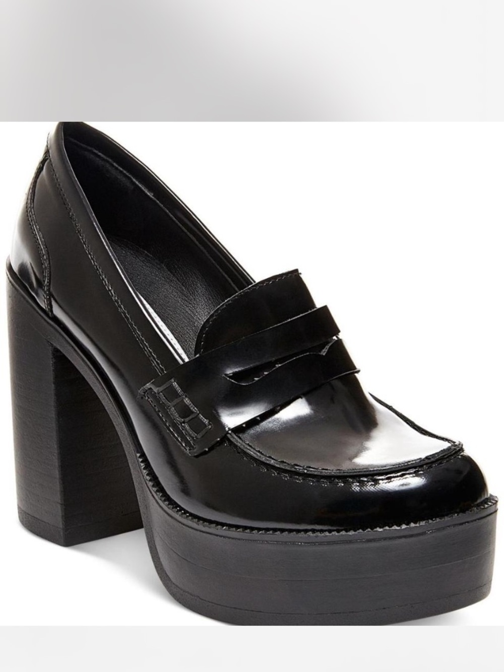 Steve Madden Kimberley Black Patent Platform Penny Loafers Size 7